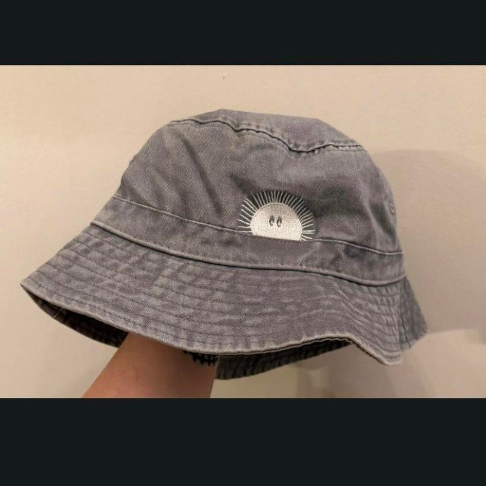 Urban Outfitters Grey Bucket Hat with Embroidered Sun